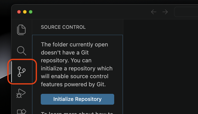 VSCode source control tab for repo initialisation