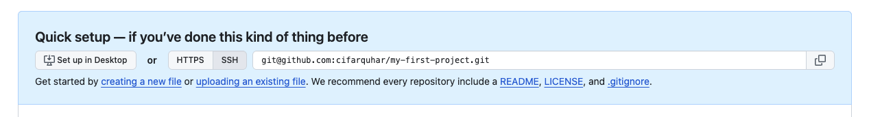 github url for a newly created repo